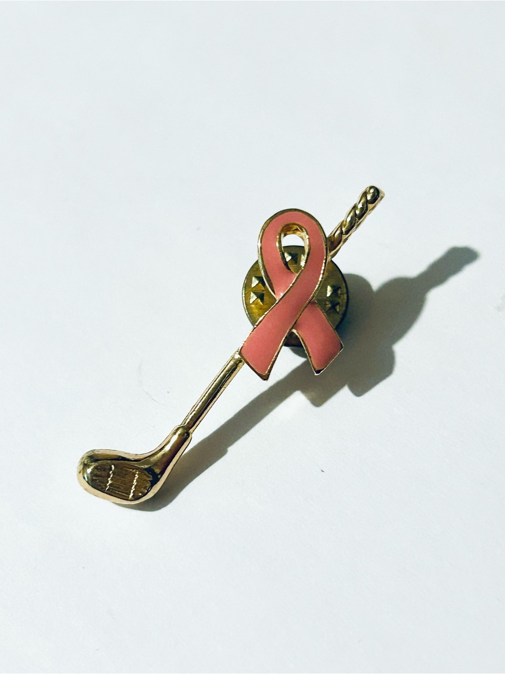 Pink Ribbon Golf Club Lapel Pin - Women Jewelry, Cancer Awareness Pin